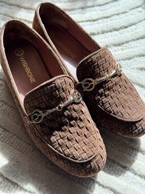 Brown Woven Loafers with Gold Bit